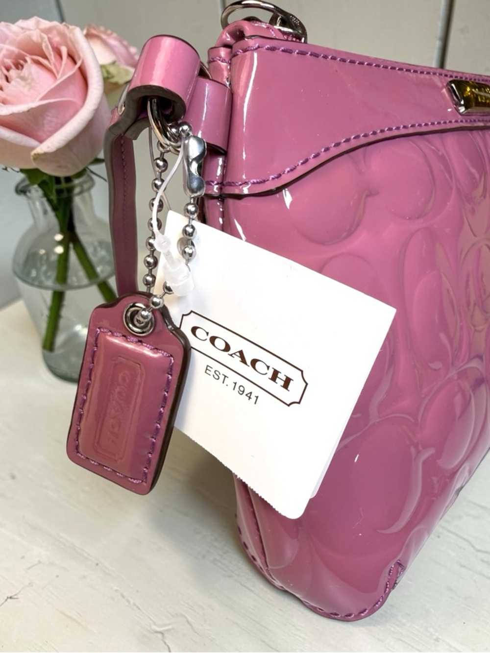 Coach Pink Patent Embossed Wristlet Signature C Zip Pouch NWT - Giftable 💕 - Picture 5 of 13